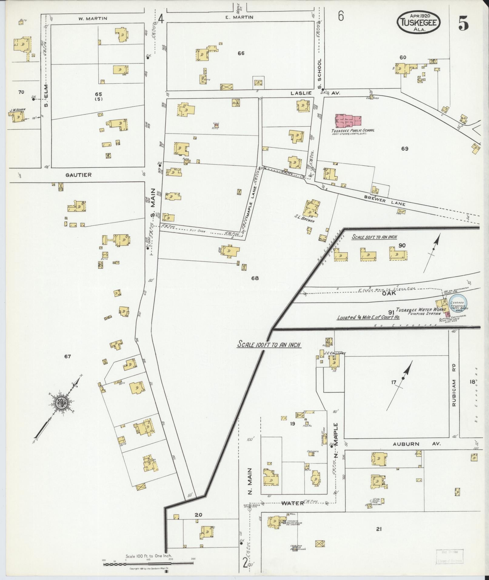 Sanborn Fire Insurance Map from Tuskegee, Macon County, Alabama (1920), Sheet #0005 - Complete Map Set gallery image, historic Sanborn map, vintage wall art, Alabama Alabama