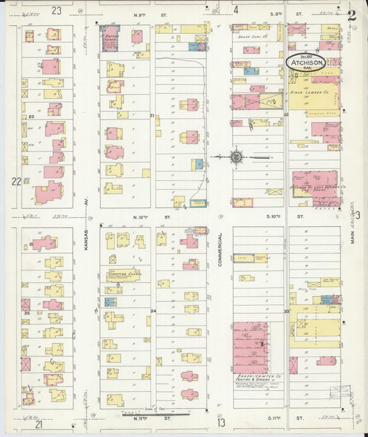 Sanborn Fire Insurance Map from Atchison, Atchison County, Kansas (1910), Sheet #0002 - Historic Sanborn Fire Insurance Map Print, vintage old map wall art, antique decor, genealogy gift, Kansas Kansas map