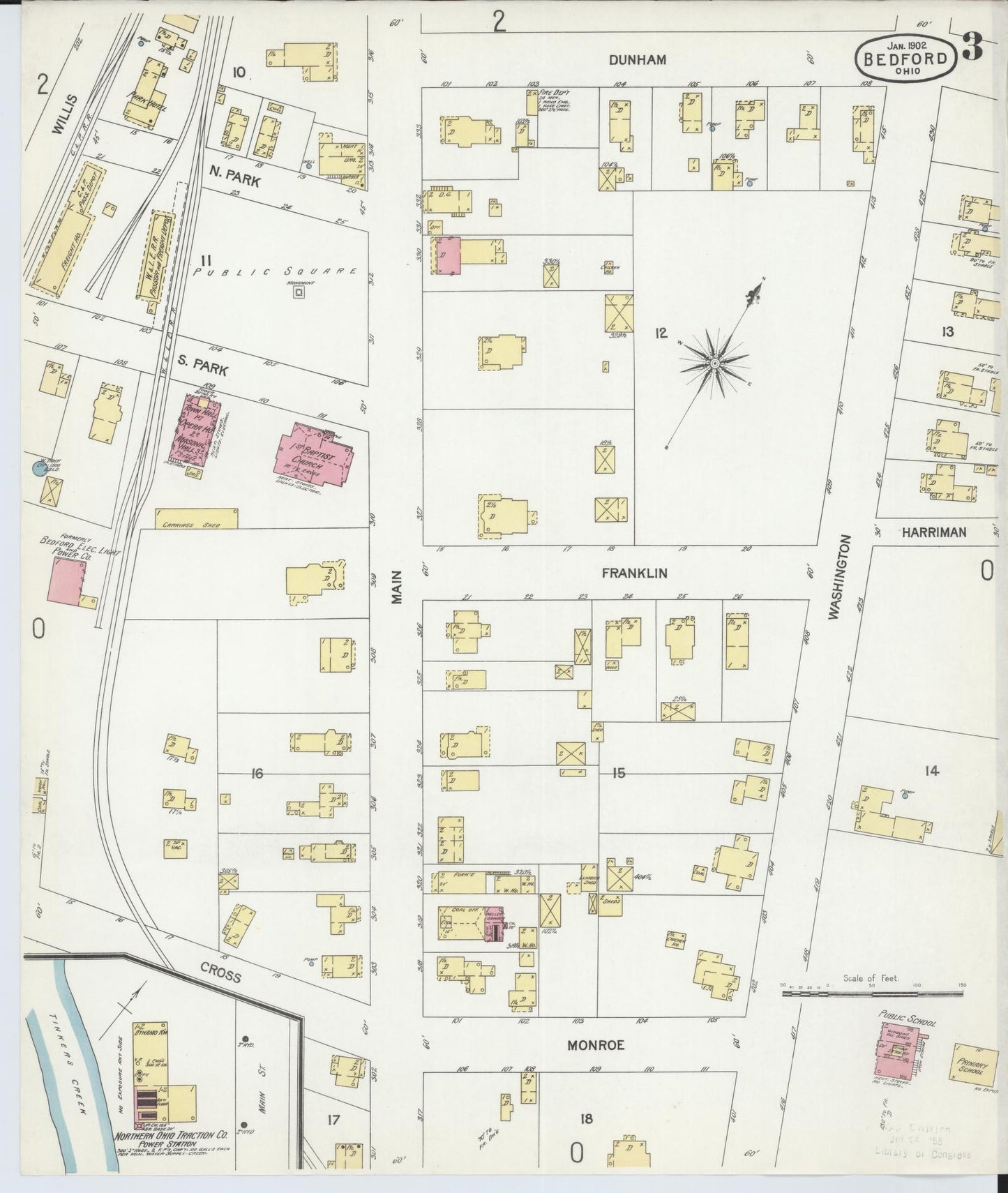 Sanborn Fire Insurance Map from Bedford, Cuyahoga County, Ohio (1902), Sheet #0003 - Historic Sanborn Fire Insurance Map Print, vintage old map wall art, antique decor, genealogy gift, Ohio Ohio map