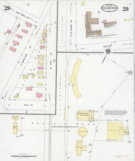 Sanborn Fire Insurance Map from Highland Park, Lake County, Illinois (1924), Sheet #0029 - Historic Sanborn Fire Insurance Map Print, vintage old map wall art, antique decor, genealogy gift, Illinois Illinois map