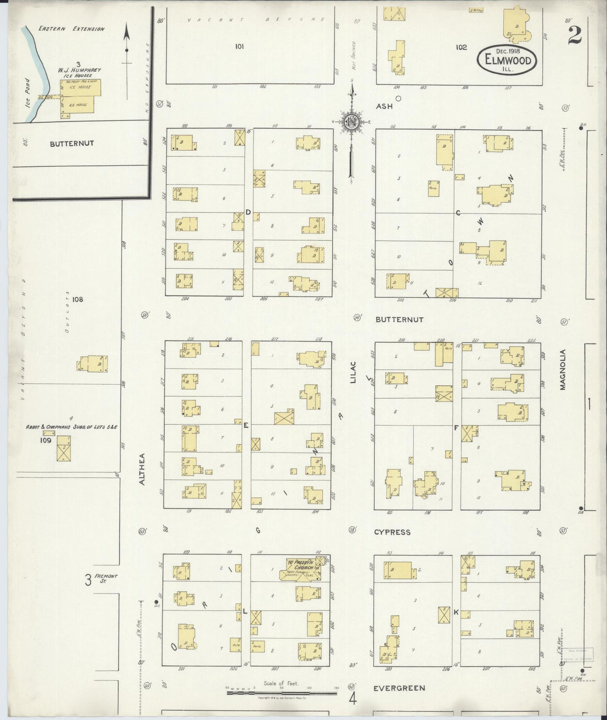 Sanborn Fire Insurance Map from Elmwood, Peoria County, Illinois (1918), Sheet #0002 - Complete Map Set gallery image, historic Sanborn map, vintage wall art, Illinois Illinois