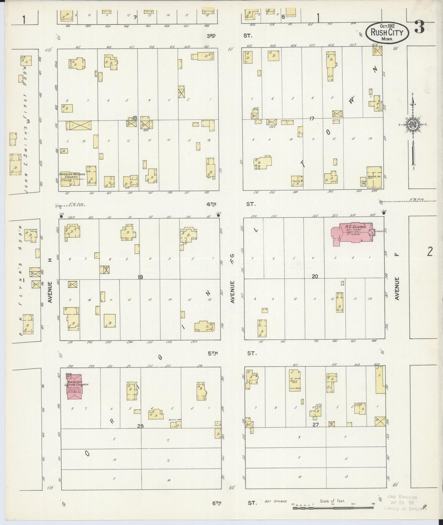 Sanborn Fire Insurance Map from Rush City, Chisago County, Minnesota (1912), Sheet #0003 - Complete Map Set gallery image, historic Sanborn map, vintage wall art, Minnesota Minnesota