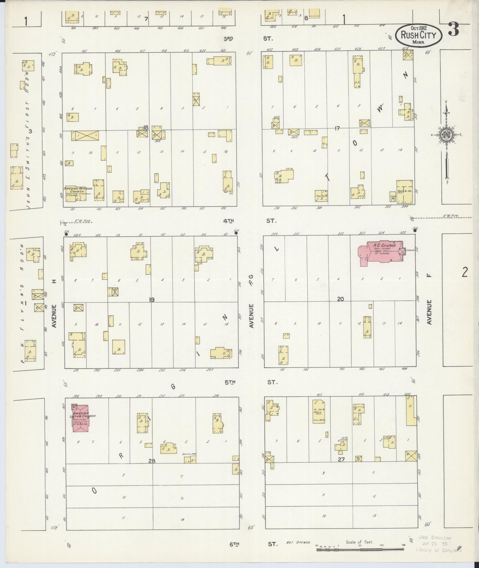 Sanborn Fire Insurance Map from Rush City, Chisago County, Minnesota (1912), Sheet #0003 - Complete Map Set gallery image, historic Sanborn map, vintage wall art, Minnesota Minnesota