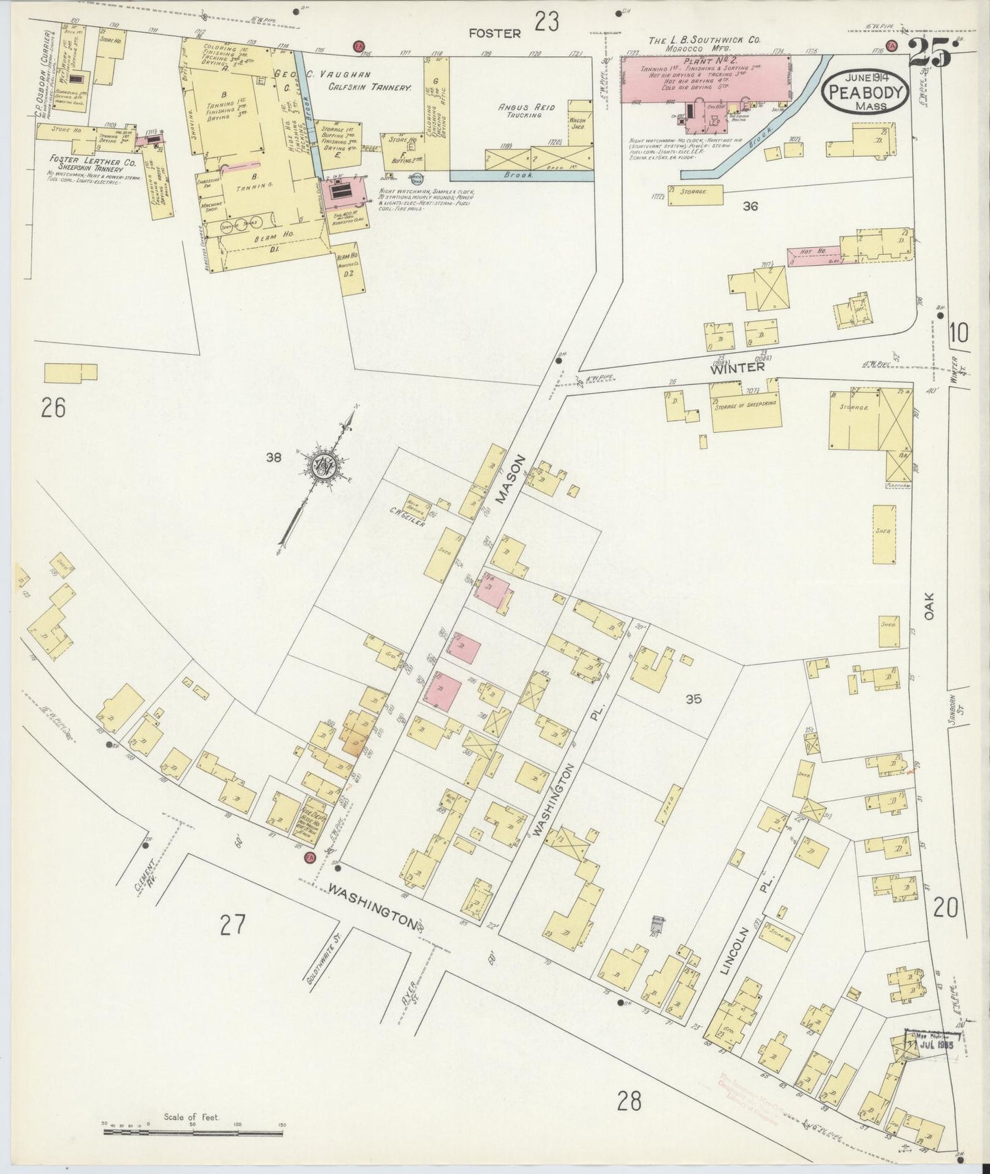 Sanborn Fire Insurance Map from Peabody, Essex County, Massachusetts (1914), Sheet #0025 - Complete Map Set gallery image, historic Sanborn map, vintage wall art, Massachusetts Massachusetts