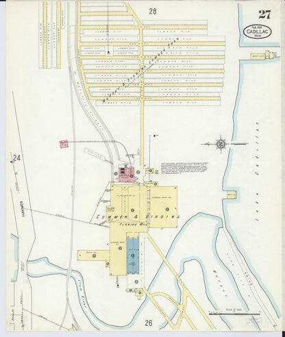 Sanborn Fire Insurance Map from Cadillac, Wexford County, Michigan (1914), Sheet #0027 - Complete Map Set gallery image, historic Sanborn map, vintage wall art, Michigan Michigan