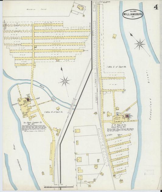 Sanborn Fire Insurance Map from Williamsburg, Whitley County, Kentucky (1895), Sheet #0004 - Historic Sanborn Fire Insurance Map Print, vintage old map wall art, antique decor, genealogy gift, Kentucky Kentucky map