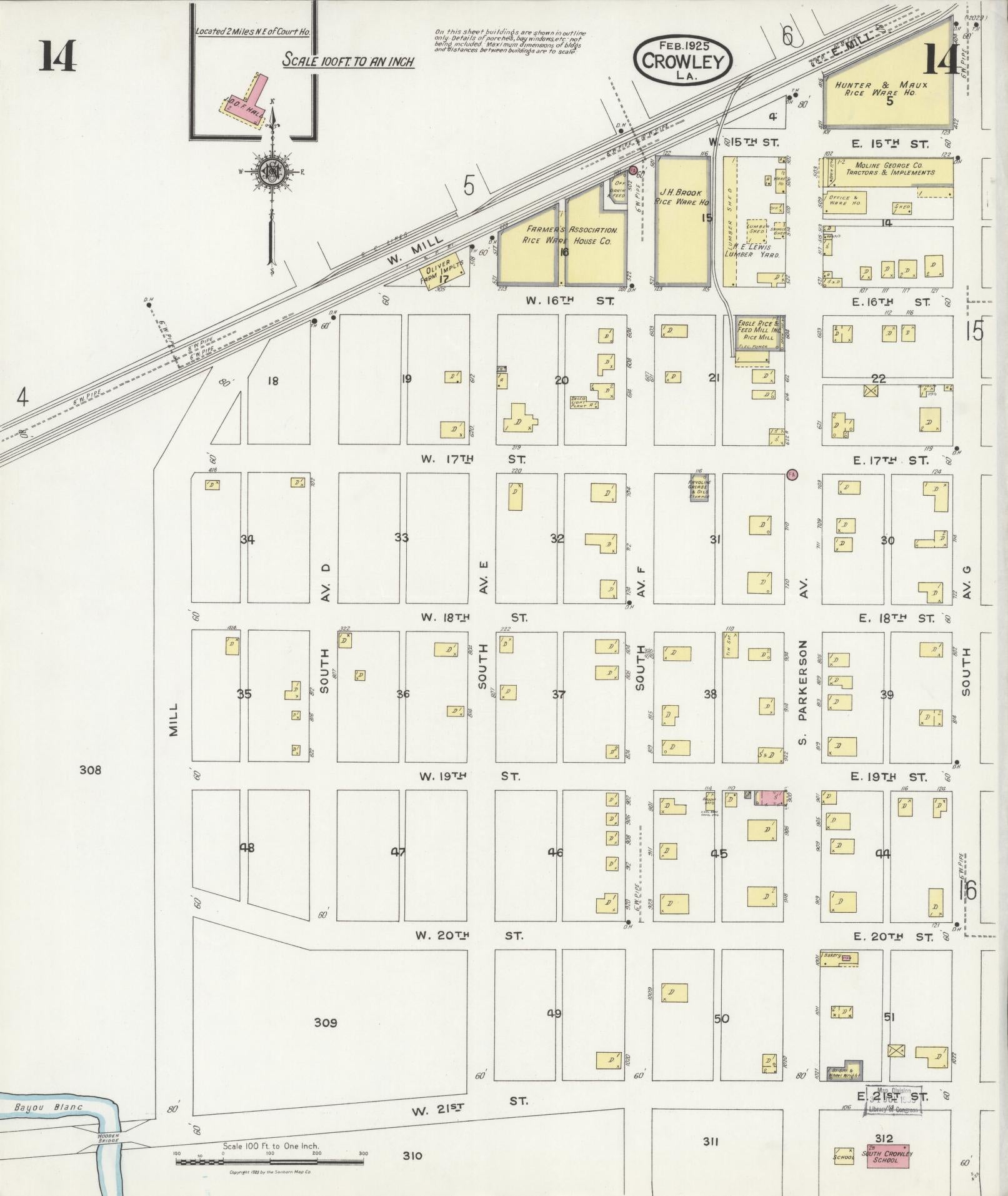 Sanborn Fire Insurance Map from Crowley, Acadia Parish, Louisiana (1925), Sheet #0014 - Historic Sanborn Fire Insurance Map Print, vintage old map wall art, antique decor, genealogy gift, Louisiana Louisiana map