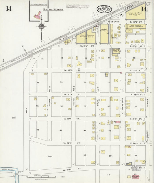 Sanborn Fire Insurance Map from Crowley, Acadia Parish, Louisiana (1925), Sheet #0014 - Historic Sanborn Fire Insurance Map Print, vintage old map wall art, antique decor, genealogy gift, Louisiana Louisiana map