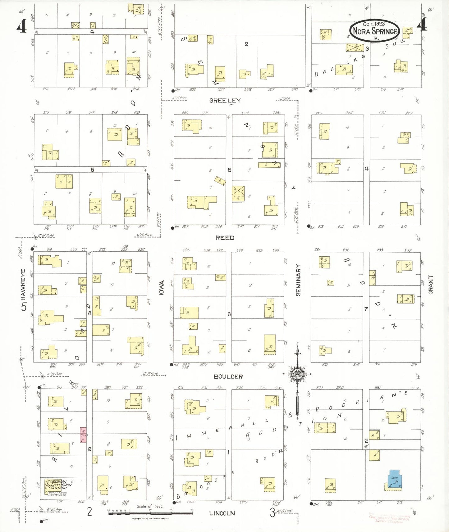 Sanborn Fire Insurance Map from Nora Springs, Floyd County, Iowa (1923), Sheet #0004 - Historic Sanborn Fire Insurance Map Print