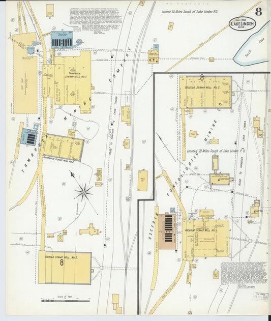 Sanborn Fire Insurance Map from Lake Linden, Houghton County, Michigan (1900), Sheet #0008 - Historic Sanborn Fire Insurance Map Print, vintage old map wall art, antique decor, genealogy gift, Michigan Michigan map