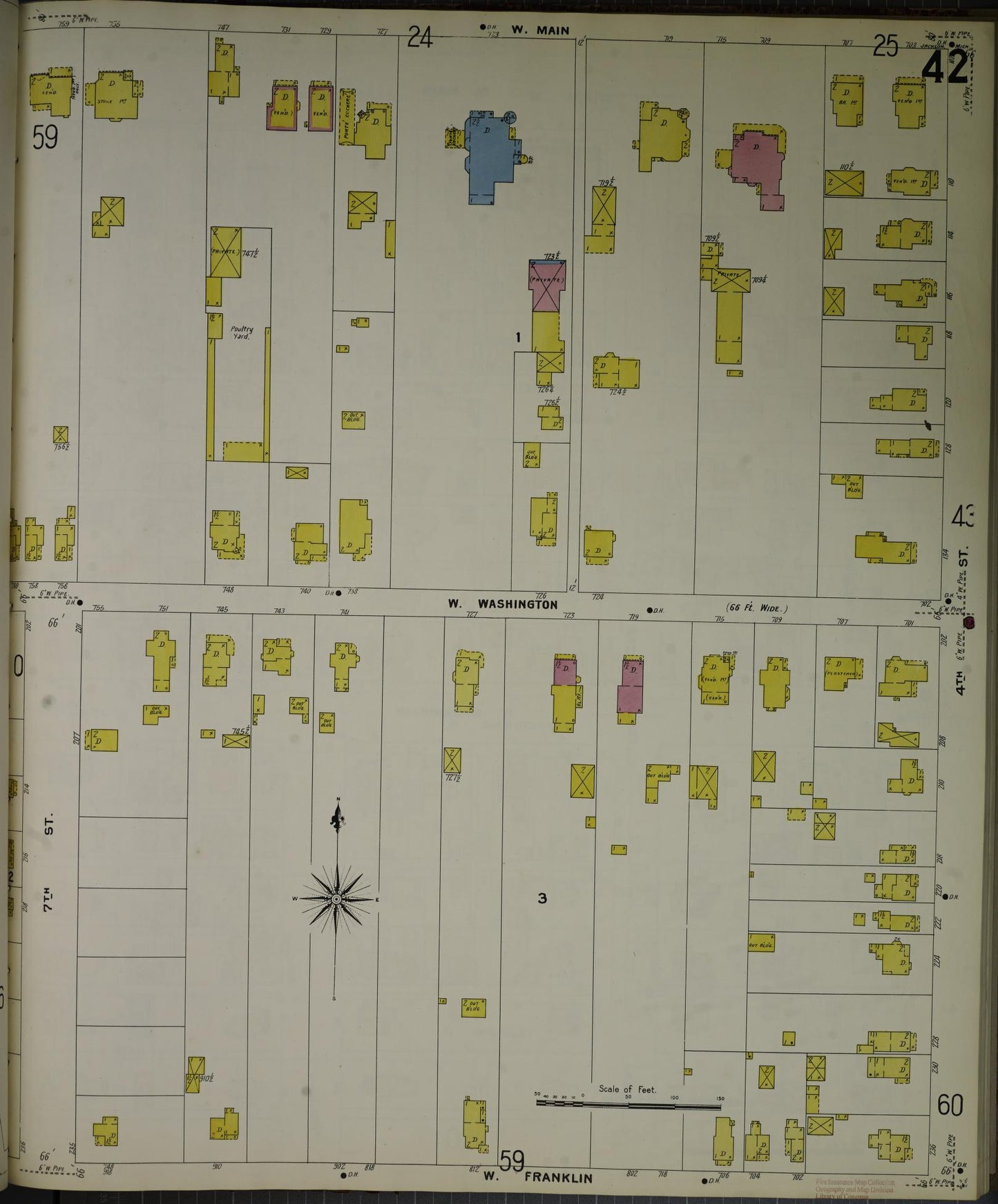 Sanborn Fire Insurance Map from Jackson, Jackson County, Michigan (1907), Sheet #0042 - Complete Map Set gallery image, historic Sanborn map, vintage wall art, Michigan Michigan