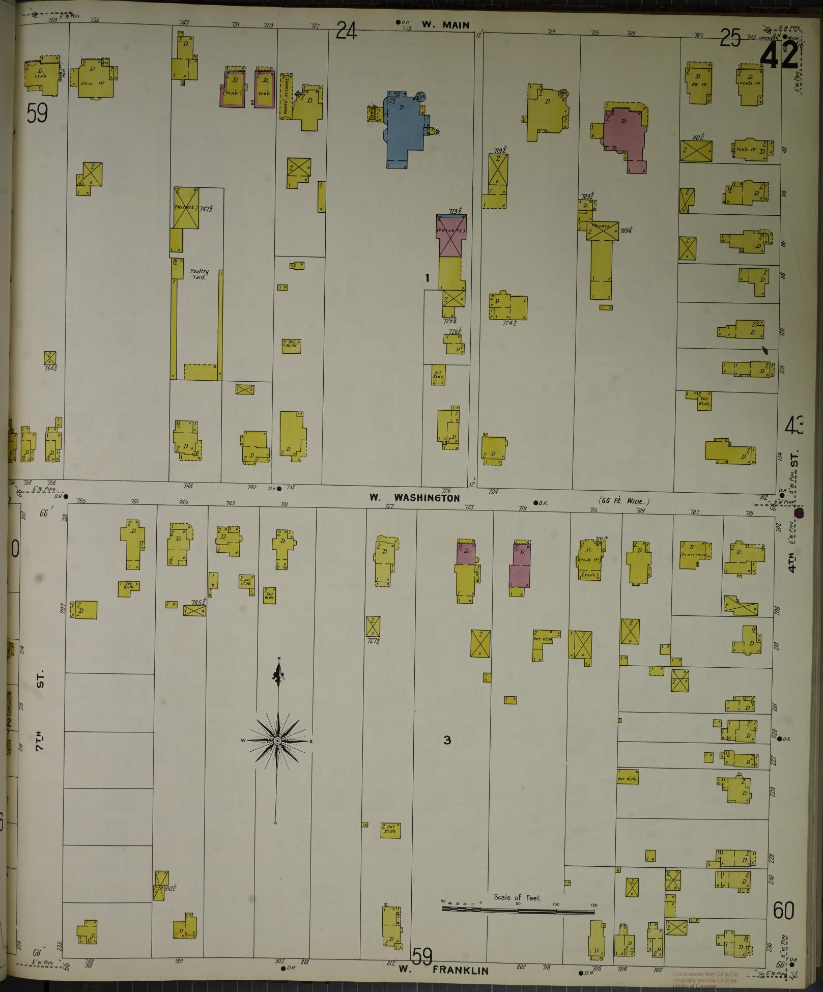 Sanborn Fire Insurance Map from Jackson, Jackson County, Michigan (1907), Sheet #0042 - Complete Map Set gallery image, historic Sanborn map, vintage wall art, Michigan Michigan