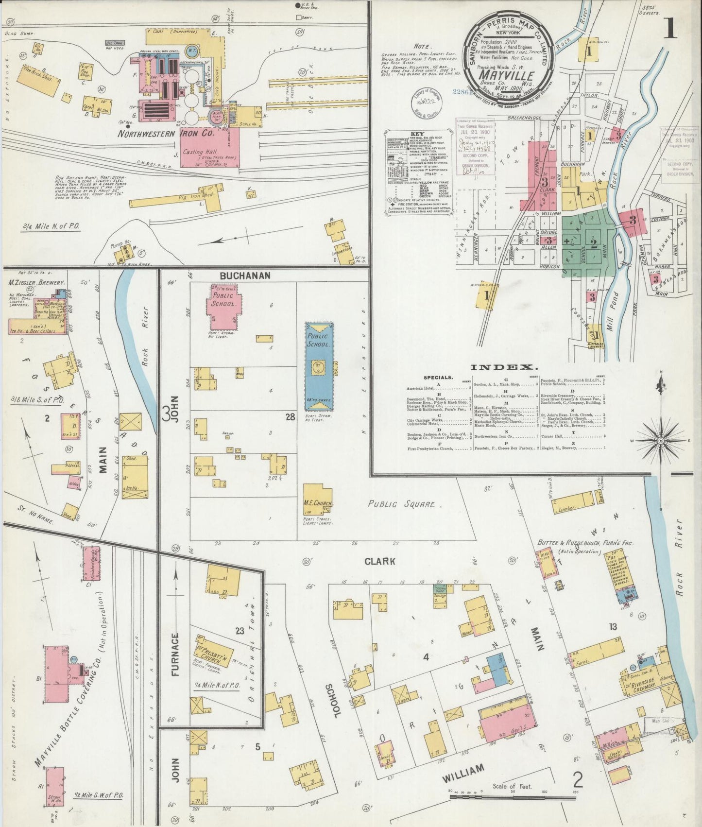 Sanborn Fire Insurance Map from Mayville, Dodge County, Wisconsin (1900), Sheet #0001 - Complete Map Set gallery image, historic Sanborn map, vintage wall art, Wisconsin Wisconsin