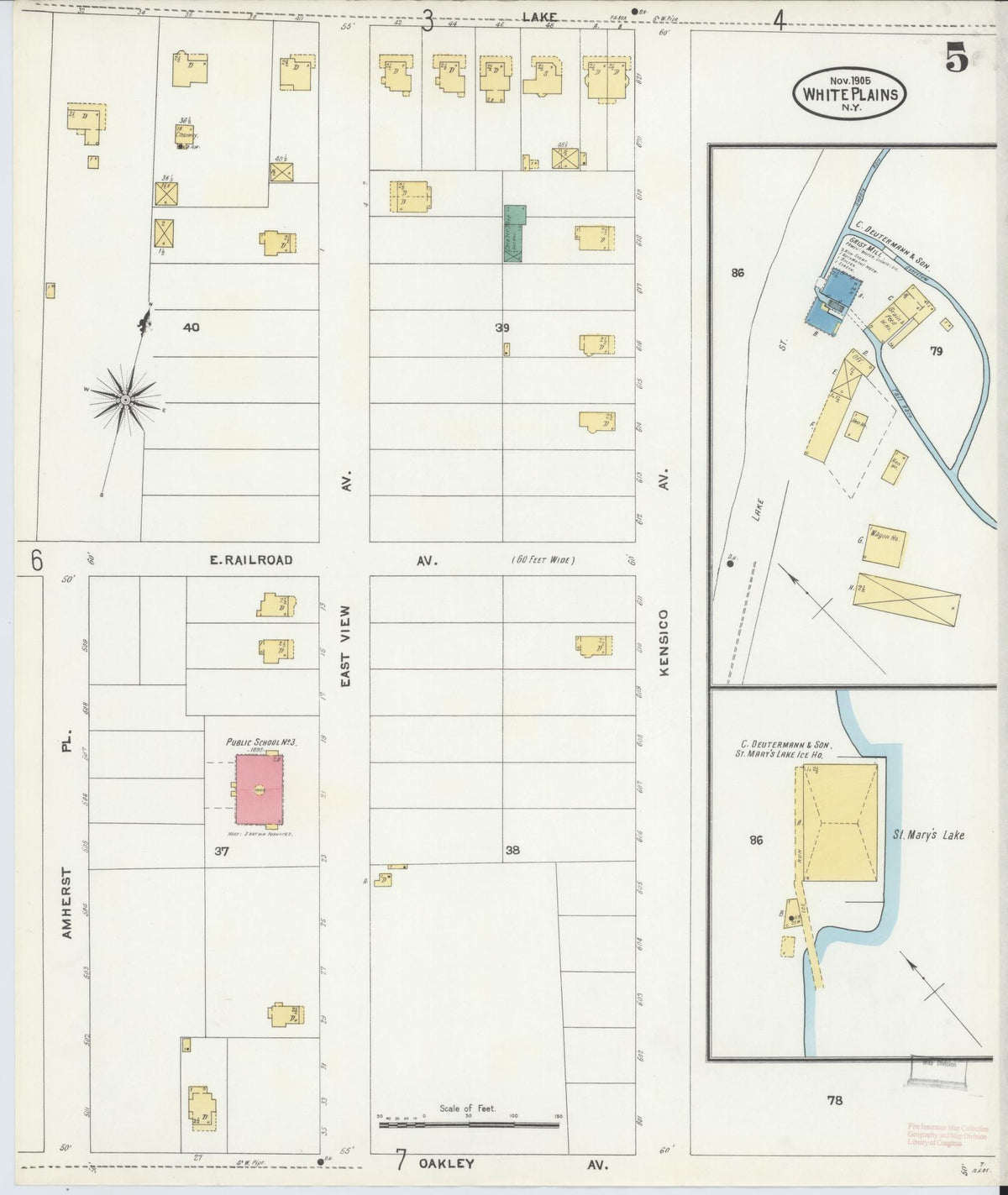Sanborn Fire Insurance Map from White Plains, Westchester County, New York (1905), Sheet #0005 - Complete Map Set gallery image, historic Sanborn map, vintage wall art, New York New York