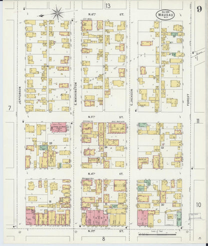 Sanborn Fire Insurance Map from Wausau, Marathon County, Wisconsin (1898), Sheet #0009 - Complete Map Set gallery image, historic Sanborn map, vintage wall art, Wisconsin Wisconsin