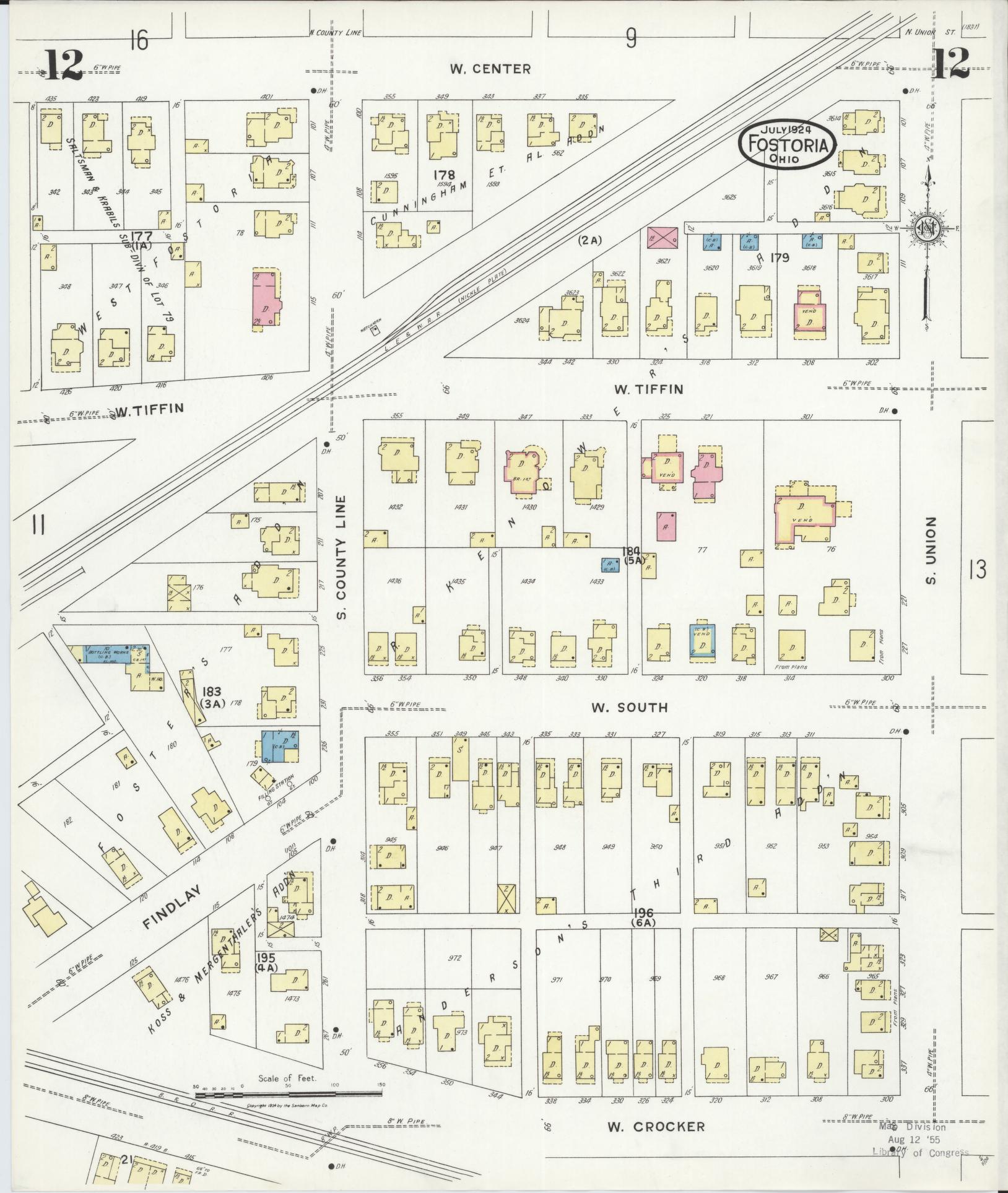 Sanborn Fire Insurance Map from Fostoria, Seneca, Hancock, And Wood Counties, Ohio (1924), Sheet #0012 - Complete Map Set gallery image, historic Sanborn map, vintage wall art, Ohio Ohio