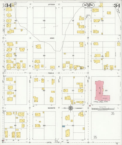 Sanborn Fire Insurance Map from Olympia, Thurston County, Washington (1924), Sheet #0034 - Complete Map Set gallery image, historic Sanborn map, vintage wall art, Washington Washington