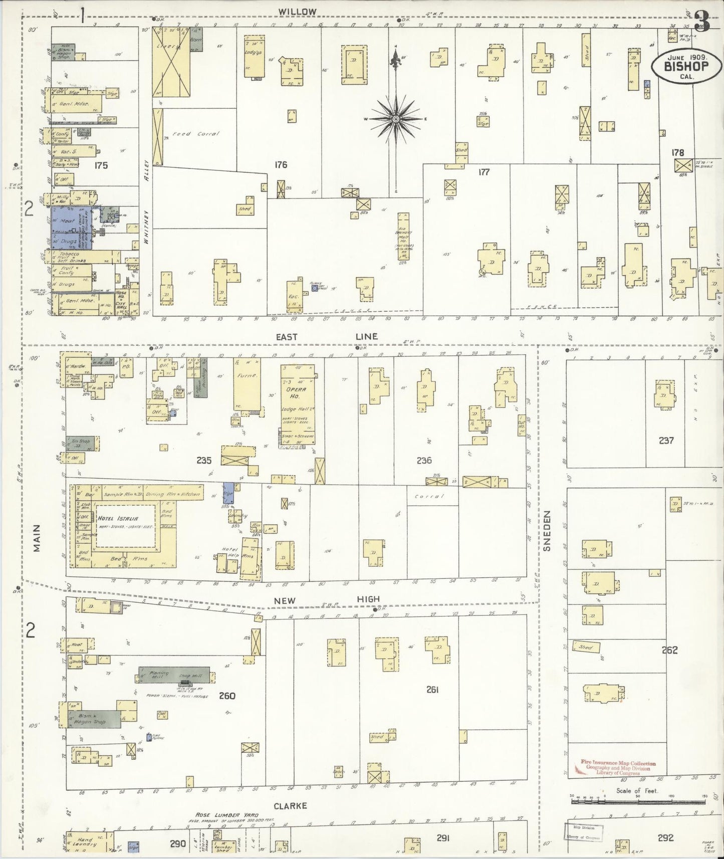 Sanborn Fire Insurance Map from Bishop, Inyo County, California (1909), Sheet #0003 - Historic Sanborn Fire Insurance Map Print, vintage old map wall art, antique decor, genealogy gift, California California map