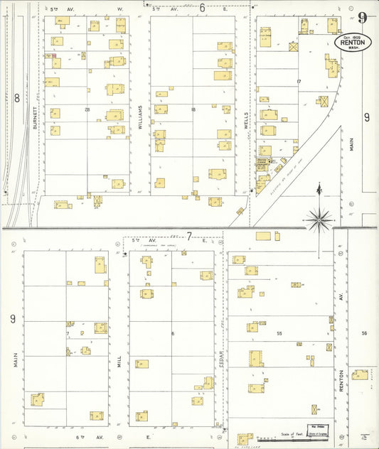 Sanborn Fire Insurance Map from Renton, King County, Washington (1909), Sheet #0009 - Historic Sanborn Fire Insurance Map Print, vintage old map wall art, antique decor, genealogy gift, Washington Washington map