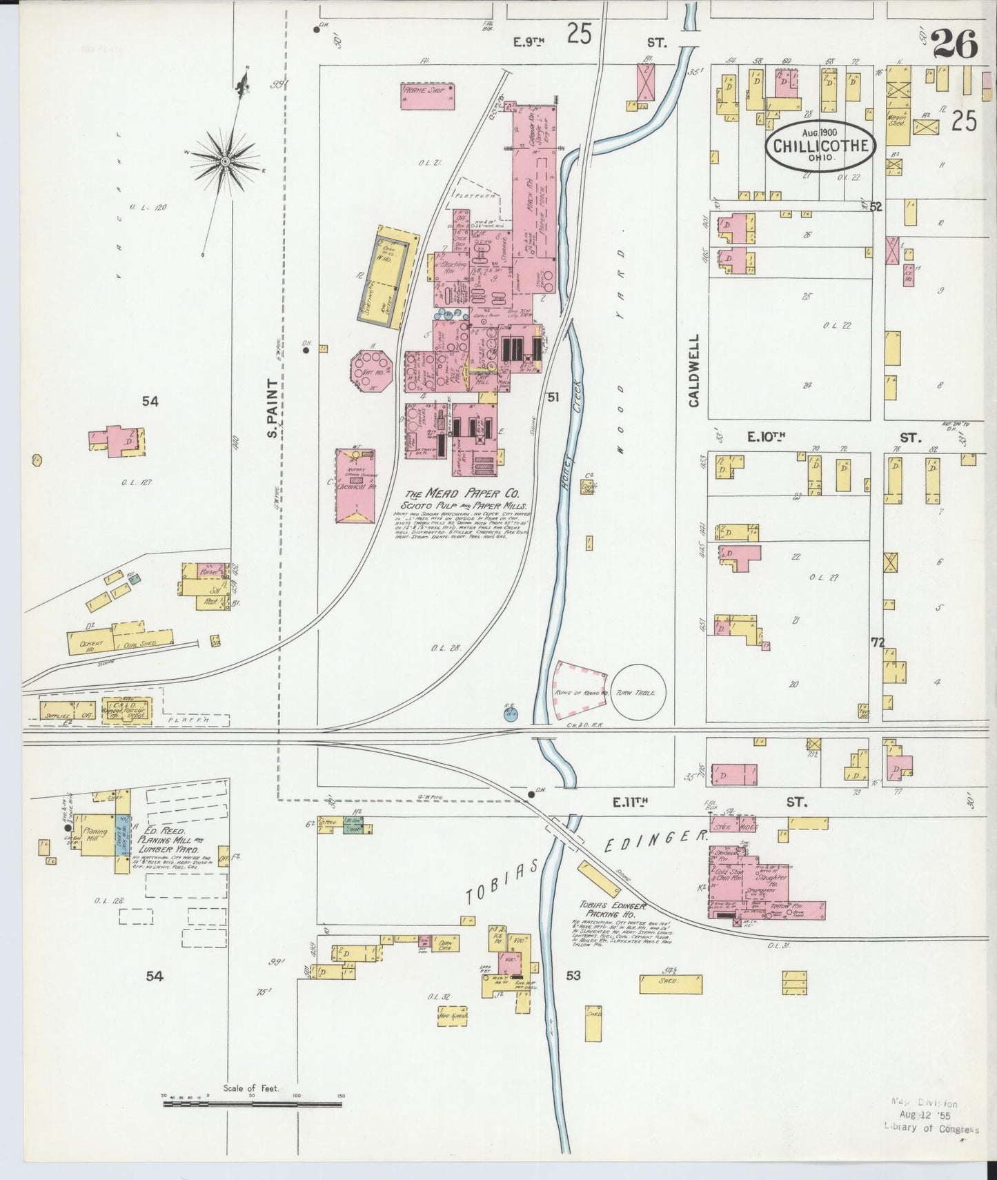 Sanborn Fire Insurance Map from Chillicothe, Ross County, Ohio (1900), Sheet #0026 - Historic Sanborn Fire Insurance Map Print, vintage old map wall art, antique decor, genealogy gift, Ohio Ohio map