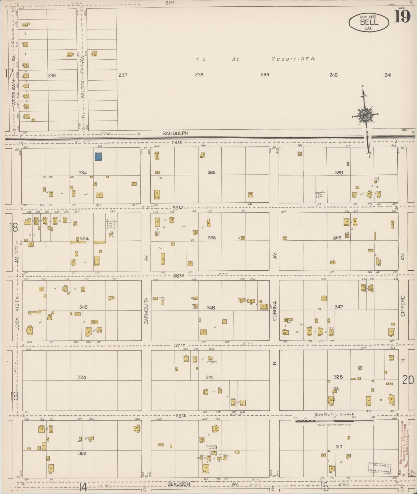 Sanborn Fire Insurance Map from Bell, Los Angeles County, California (1922), Sheet #0019 - Historic Sanborn Fire Insurance Map Print, vintage old map wall art, antique decor, genealogy gift, California California map