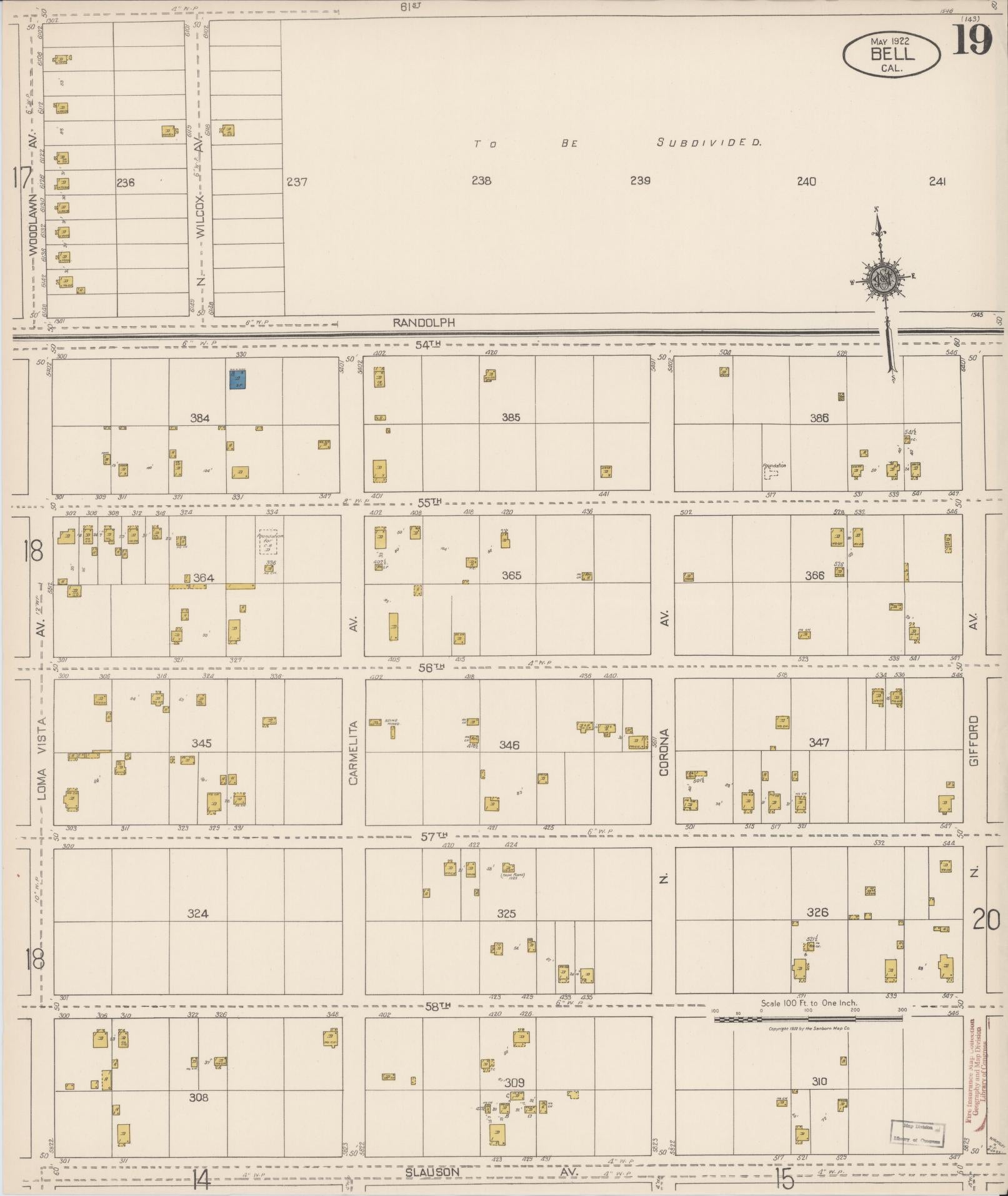 Sanborn Fire Insurance Map from Bell, Los Angeles County, California (1922), Sheet #0019 - Historic Sanborn Fire Insurance Map Print, vintage old map wall art, antique decor, genealogy gift, California California map