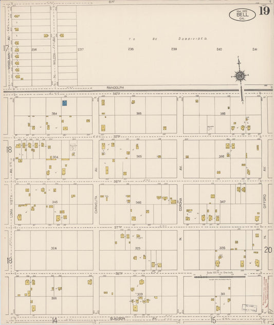 Sanborn Fire Insurance Map from Bell, Los Angeles County, California (1922), Sheet #0019 - Historic Sanborn Fire Insurance Map Print, vintage old map wall art, antique decor, genealogy gift, California California map