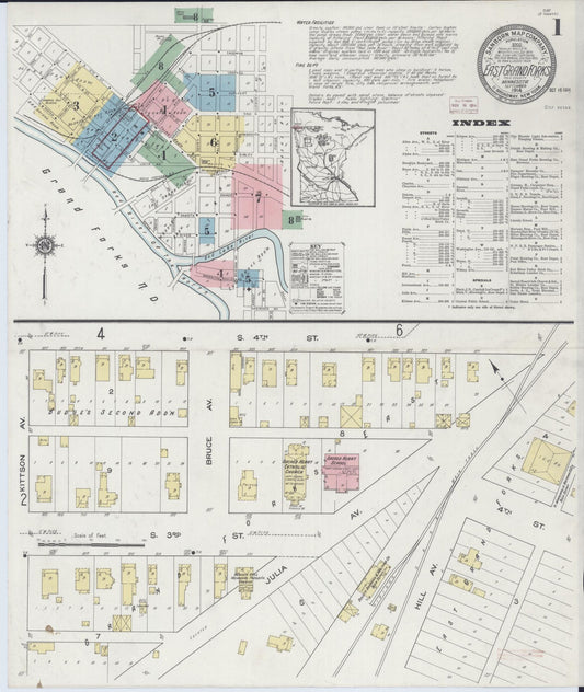 Sanborn Fire Insurance Map from East Grand Forks, Polk County, Minnesota (1914), Sheet #0001 - Historic Sanborn Fire Insurance Map Print, vintage old map wall art, antique decor, genealogy gift, Minnesota Minnesota map
