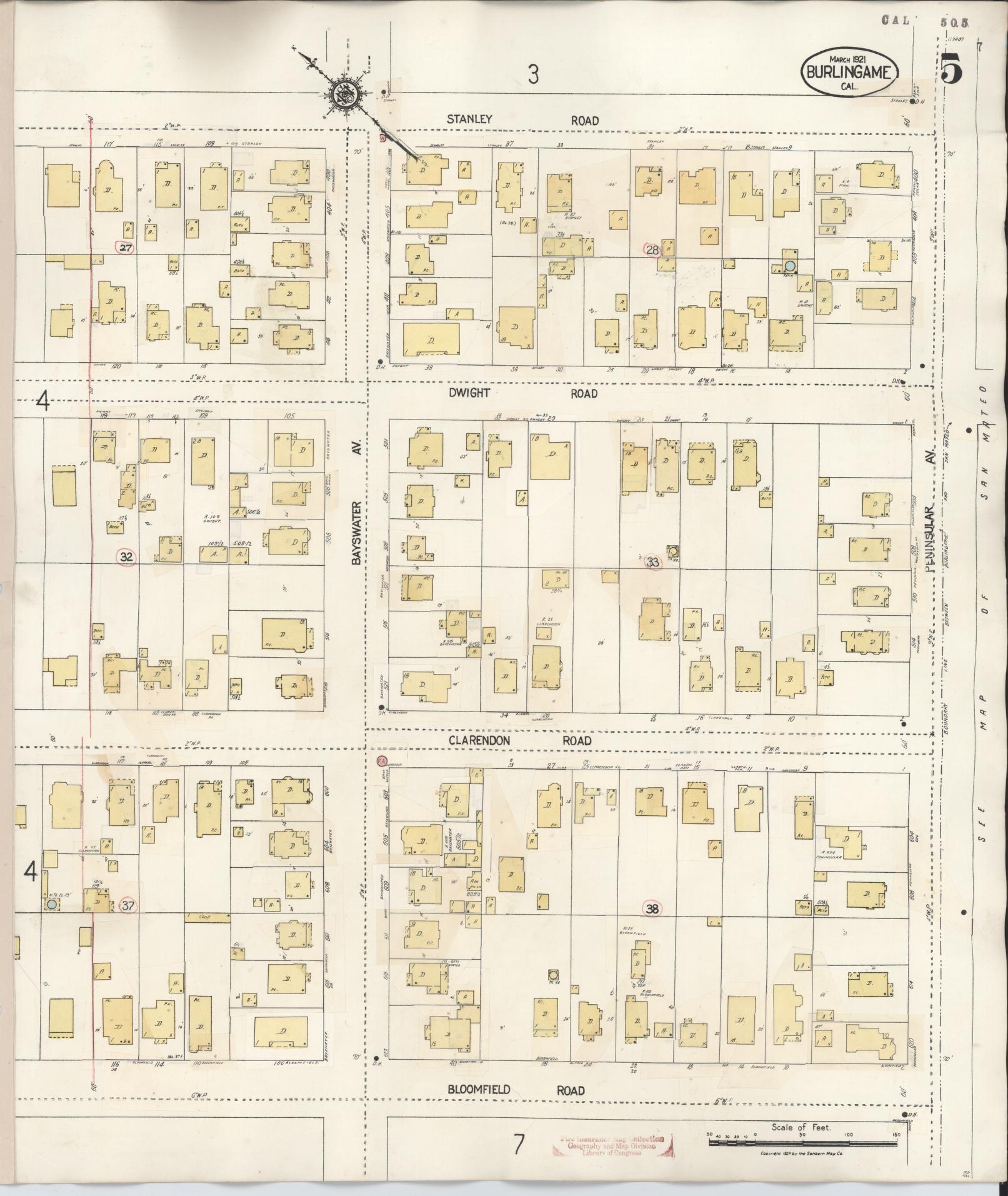Sanborn Fire Insurance Map from Burlingame, San Mateo County, California (1949), Sheet #0005 - Complete Map Set gallery image, historic Sanborn map, vintage wall art, California California