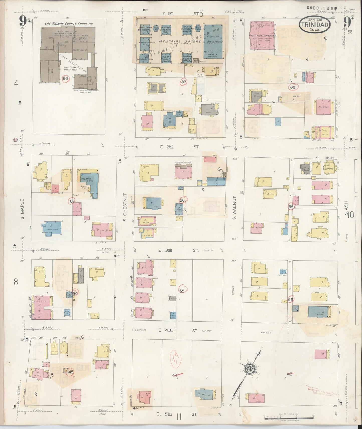Sanborn Fire Insurance Map from Trinidad, Las Animas County, Colorado (1948), Sheet #0009 - Complete Map Set gallery image, historic Sanborn map, vintage wall art, Colorado Colorado