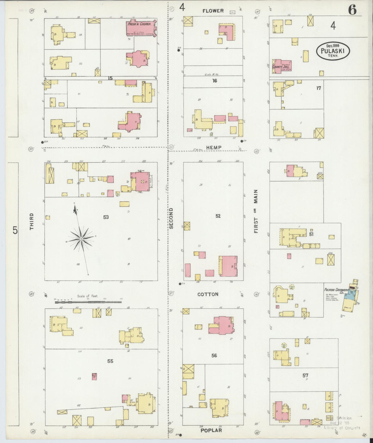 Sanborn Fire Insurance Map from Pulaski, Giles County, Tennessee (1899), Sheet #0006 - Complete Map Set gallery image, historic Sanborn map, vintage wall art, Tennessee Tennessee