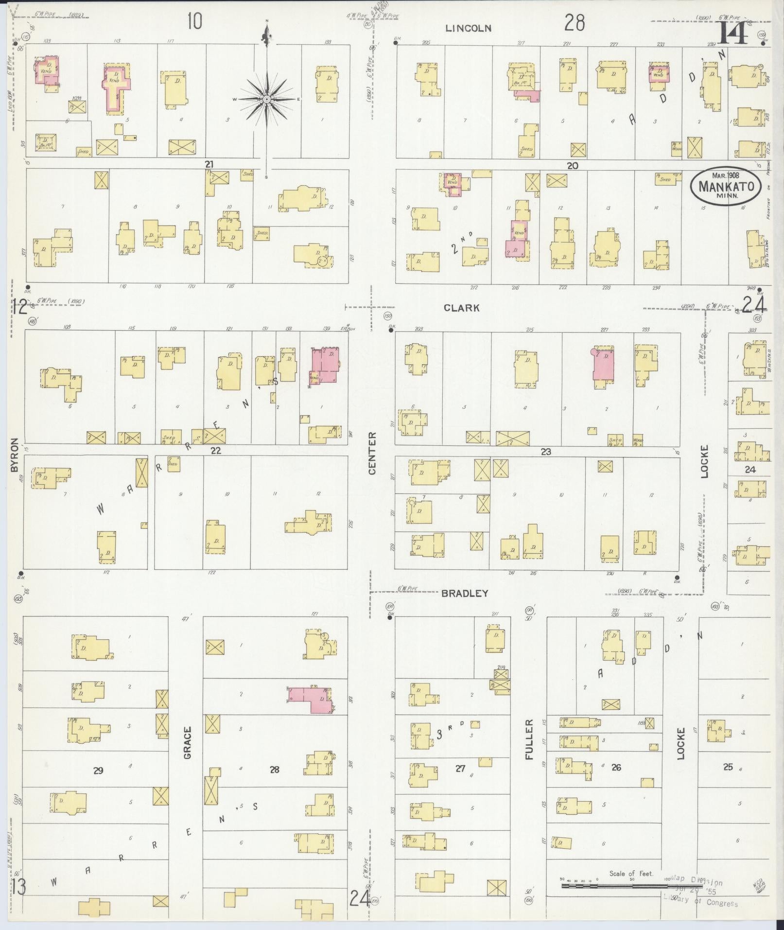 Sanborn Fire Insurance Map from Mankato, Blue Earth County, Minnesota (1908), Sheet #0014 - Historic Sanborn Fire Insurance Map Print, vintage old map wall art, antique decor, genealogy gift, Minnesota Minnesota map