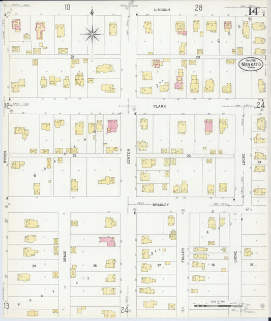Sanborn Fire Insurance Map from Mankato, Blue Earth County, Minnesota (1908), Sheet #0014 - Historic Sanborn Fire Insurance Map Print, vintage old map wall art, antique decor, genealogy gift, Minnesota Minnesota map