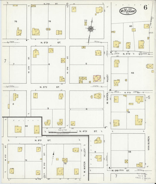 Sanborn Fire Insurance Map from Mount Pleasant, Titus County, Texas (1920), Sheet #0006 - Historic Sanborn Fire Insurance Map Print, vintage old map wall art, antique decor, genealogy gift, Texas Texas map