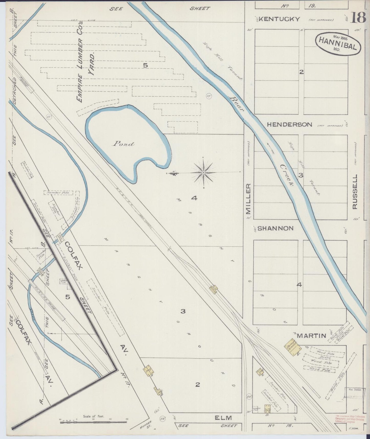 Sanborn Fire Insurance Map from Hannibal, Marion County, Missouri (1885), Sheet #0018 - Historic Sanborn Fire Insurance Map Print, vintage old map wall art, antique decor, genealogy gift, Missouri Missouri map