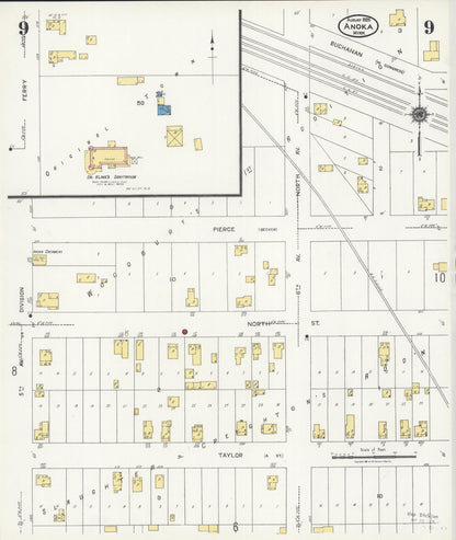 Sanborn Fire Insurance Map from Anoka, Anoka County, Minnesota (1925), Sheet #0009 - Complete Map Set gallery image, historic Sanborn map, vintage wall art, Minnesota Minnesota