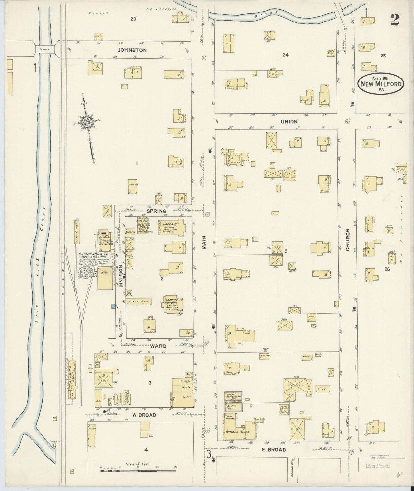 Sanborn Fire Insurance Map from New Milford, Susquehanna County, Pennsylvania (1911), Sheet #0002 - Complete Map Set gallery image, historic Sanborn map, vintage wall art, Pennsylvania Pennsylvania