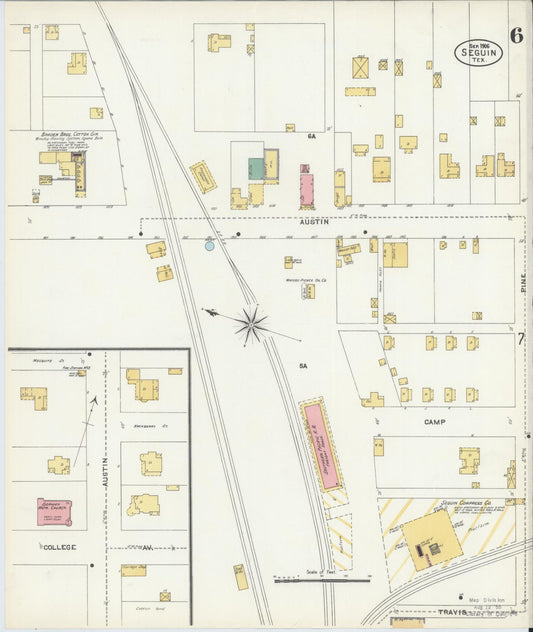 Sanborn Fire Insurance Map from Seguin, Guadalupe County, Texas (1906), Sheet #0006 - Historic Sanborn Fire Insurance Map Print, vintage old map wall art, antique decor, genealogy gift, Texas Texas map