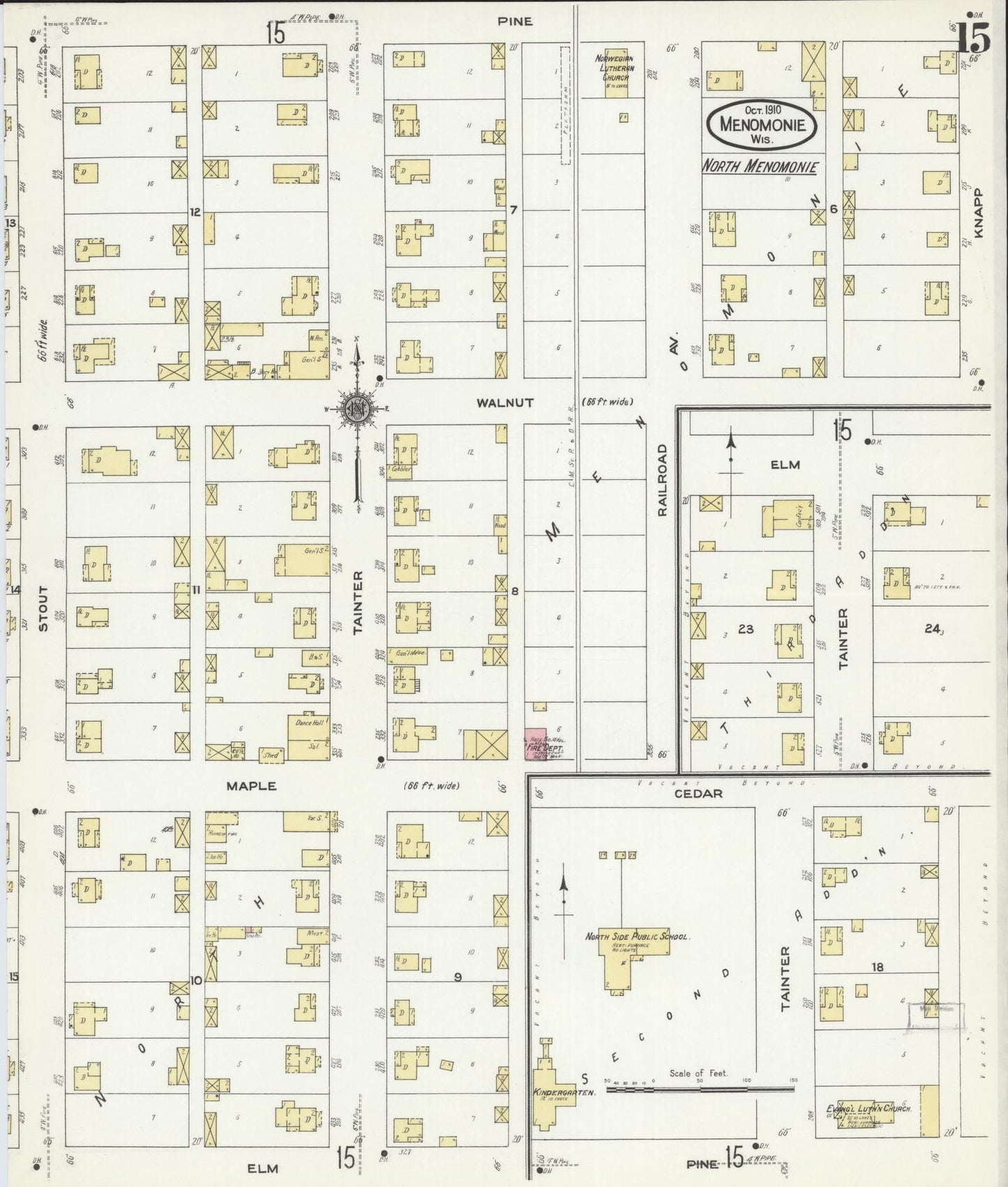 Sanborn Fire Insurance Map from Menomonie, Dunn County, Wisconsin (1910), Sheet #0015 - Complete Map Set gallery image, historic Sanborn map, vintage wall art, Wisconsin Wisconsin