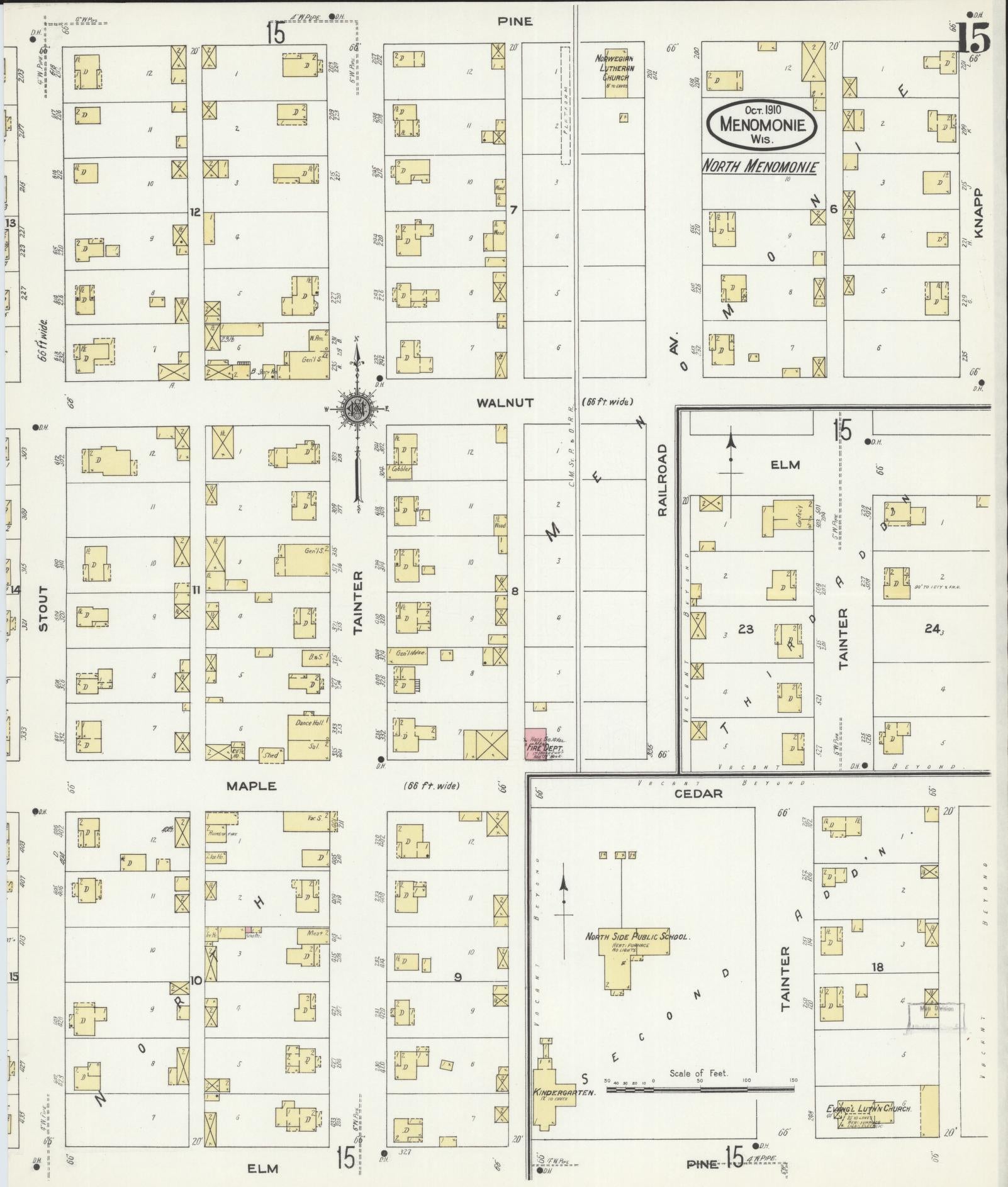 Sanborn Fire Insurance Map from Menomonie, Dunn County, Wisconsin (1910), Sheet #0015 - Complete Map Set gallery image, historic Sanborn map, vintage wall art, Wisconsin Wisconsin
