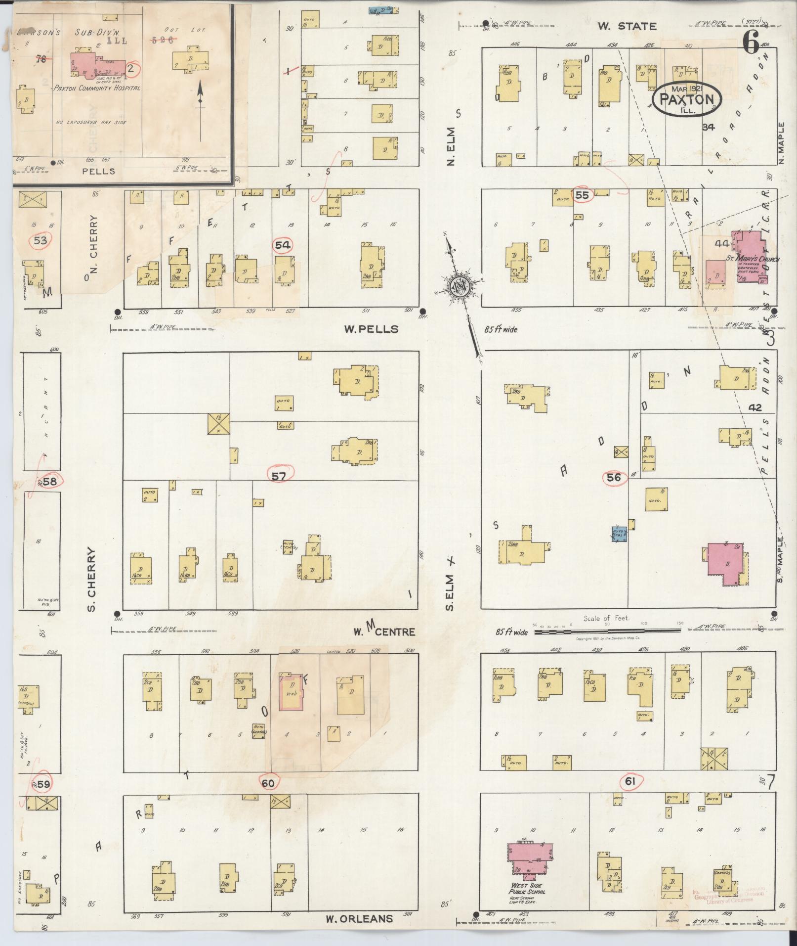 Sanborn Fire Insurance Map from Paxton, Ford County, Illinois (1932), Sheet #0006 - Complete Map Set gallery image, historic Sanborn map, vintage wall art, Illinois Illinois