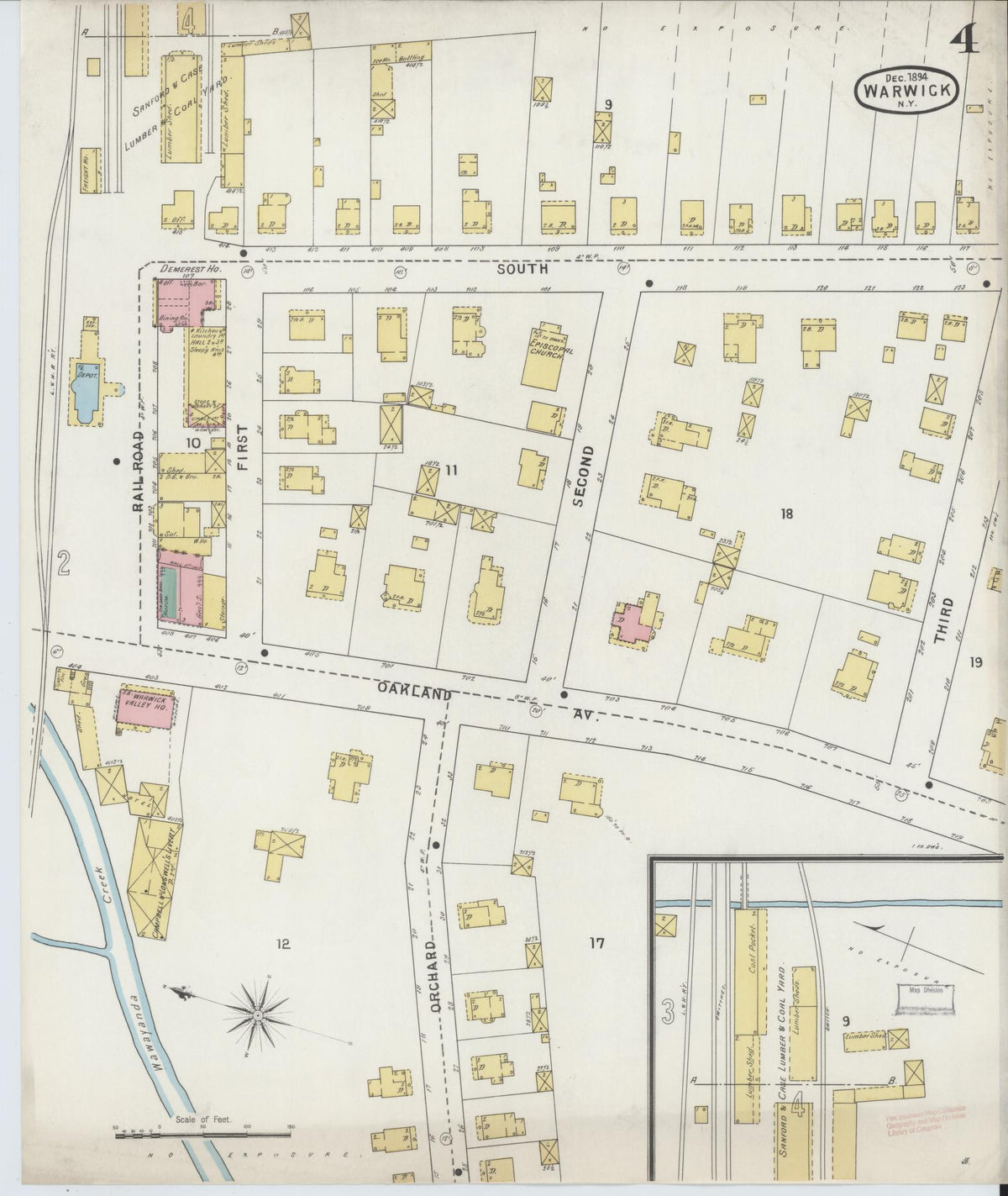 Sanborn Fire Insurance Map from Warwick, Orange County, New York (1894), Sheet #0004 - Complete Map Set gallery image, historic Sanborn map, vintage wall art, New York New York