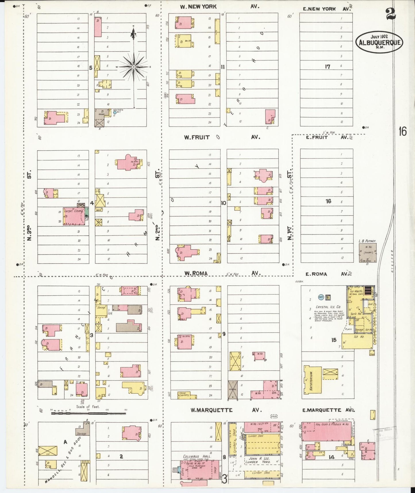 Sanborn Fire Insurance Map from Albuquerque, Bernalillo County, New Mexico (1902), Sheet #0002 - Complete Map Set gallery image, historic Sanborn map, vintage wall art, New Mexico New Mexico