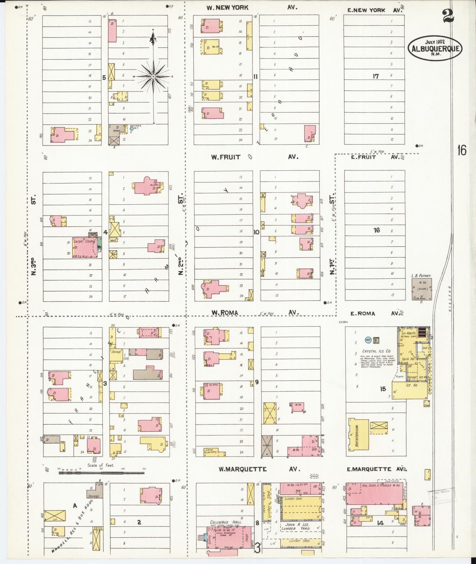 Sanborn Fire Insurance Map from Albuquerque, Bernalillo County, New Mexico (1902), Sheet #0002 - Complete Map Set gallery image, historic Sanborn map, vintage wall art, New Mexico New Mexico