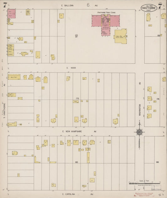 Sanborn Fire Insurance Map from Hawthorne, Los Angeles County, California (1923), Sheet #0007 - Historic Sanborn Fire Insurance Map Print, vintage old map wall art, antique decor, genealogy gift, California California map