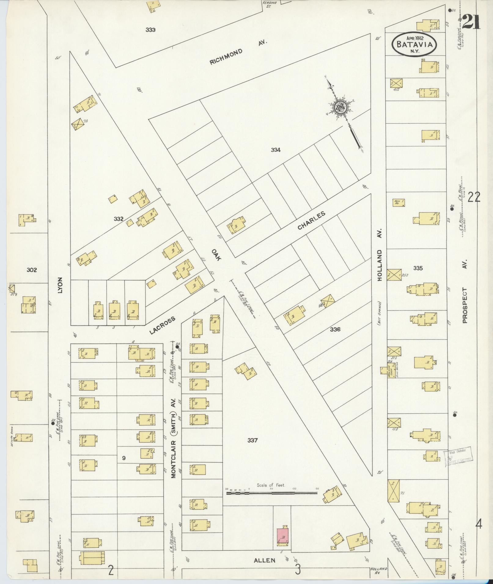 Sanborn Fire Insurance Map from Batavia, Genesee County, New York (1912), Sheet #0021 - Complete Map Set gallery image, historic Sanborn map, vintage wall art, New York New York