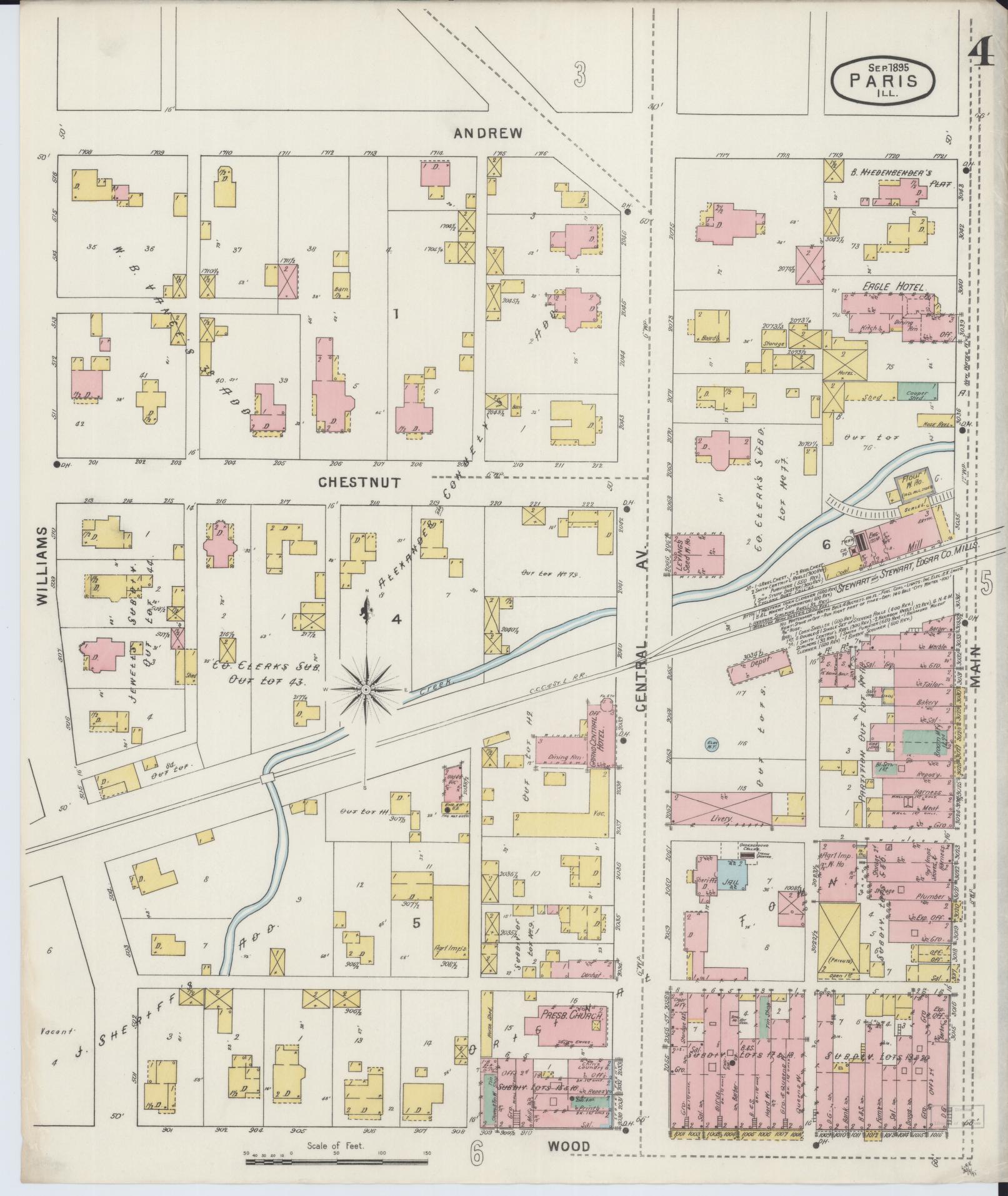 Sanborn Fire Insurance Map from Paris, Edgar County, Illinois (1895), Sheet #0004 - Historic Sanborn Fire Insurance Map Print, vintage old map wall art, antique decor, genealogy gift, Illinois Illinois map