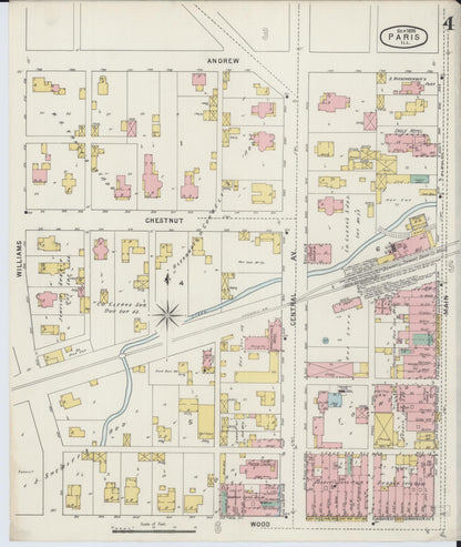 Sanborn Fire Insurance Map from Paris, Edgar County, Illinois (1895), Sheet #0004 - Historic Sanborn Fire Insurance Map Print, vintage old map wall art, antique decor, genealogy gift, Illinois Illinois map