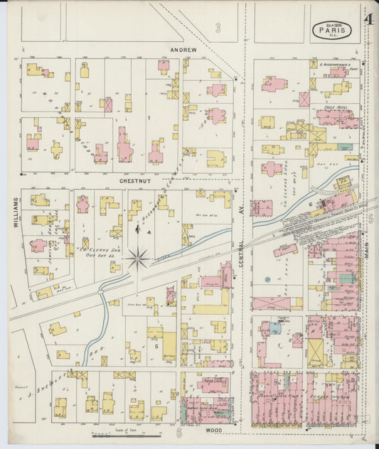 Sanborn Fire Insurance Map from Paris, Edgar County, Illinois (1895), Sheet #0004 - Historic Sanborn Fire Insurance Map Print, vintage old map wall art, antique decor, genealogy gift, Illinois Illinois map