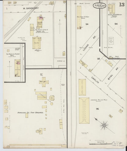 Sanborn Fire Insurance Map from Findlay, Hancock County, Ohio (1887), Sheet #0013 - Historic Sanborn Fire Insurance Map Print, vintage old map wall art, antique decor, genealogy gift, Ohio Ohio map